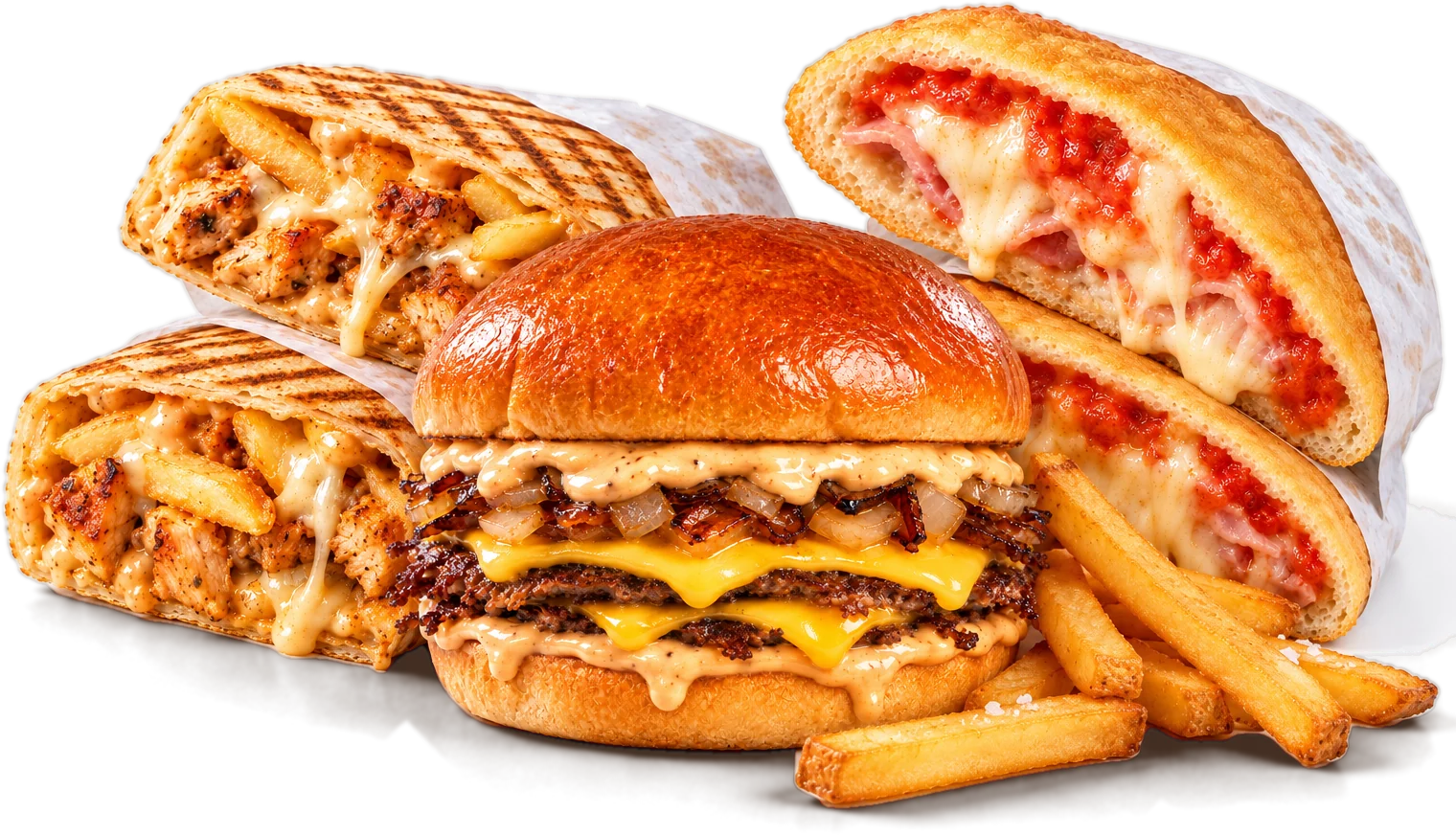 Tacos, burger Ma Che Buono, frites et pizza fritta